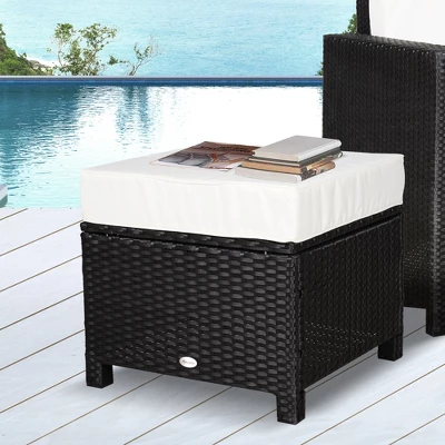 Outsunny 20" Outdoor Ottoman, PE Plastic Rattan Wicker, Fade-Resistant Patio Footrest With Soft Cushion, Steel Frame 1 Outsunny 20" Outdoor Ottoman, PE Plastic Rattan Wicker, Fade-Resistant Patio Footrest With Soft Cushion, Steel Frame