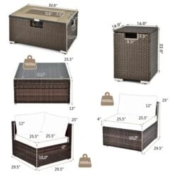 Costway 8PCS Patio Rattan Furniture Set Fire Pit Table Tank Holder Cover Deck Off White/Black/Navy/Red/Turquoise -Deals Patio Elegance Store GUEST d2673b8c 745b 4f35 a067 27904f144fac