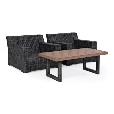 Beaufort 3pc Outdoor Wicker Seating Set With Coffee Table - Mist - Crosley 6 Beaufort 3pc Outdoor Wicker Seating Set With Coffee Table - Mist - Crosley - Image 6
