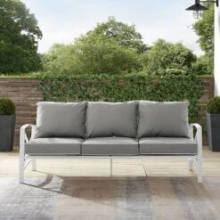Kaplan Outdoor Metal Sofa White With Gray Cushions - Crosley 16 Kaplan Outdoor Metal Sofa White With Gray Cushions - Crosley -Deals Patio Elegance Store GUEST d37fcd34 2428 4a86 be49 2f5133523318