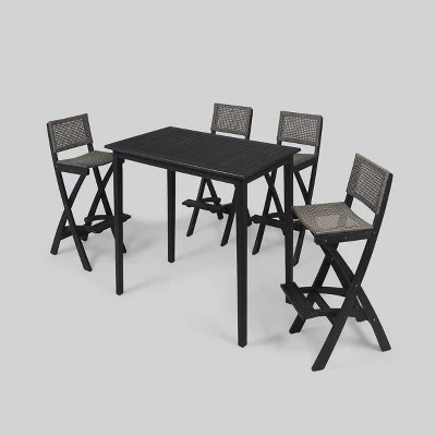 Polaris 5pc Wood And Wicker 45" Rectangular Bar Set Dark Gray - Christopher Knight Home 1 Polaris 5pc Wood And Wicker 45" Rectangular Bar Set Dark Gray - Christopher Knight Home