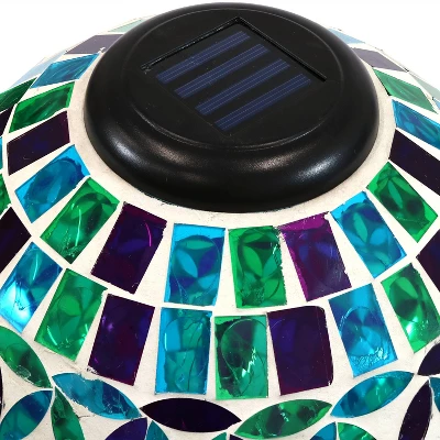 Sunnydaze Decor Sunnydaze Blue Cool Blooms Glass Mosaic Indoor/Outdoor Gazing Globe With Solar Light - 10" Diameter - Blue And Green 3 Sunnydaze Decor Sunnydaze Blue Cool Blooms Glass Mosaic Indoor/Outdoor Gazing Globe With Solar Light - 10" Diameter - Blue And Green - Image 3