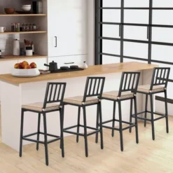Costway Set Of 2 Patio Metal Bar Stools Outdoor Bar Height Dining Chairs With Cushion -Deals Patio Elegance Store GUEST d64b412a 3422 499b 918c 8405d5b02162