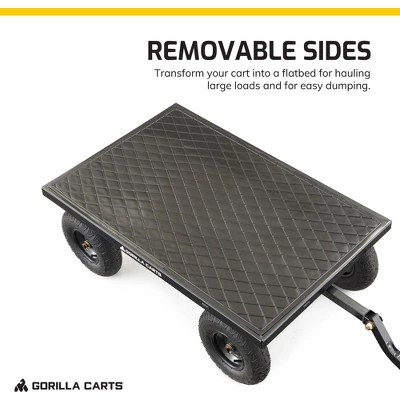 Gorilla Cart GOR1200-COM 9 Cubic Feet 1200 Pound Capacity Heavy Duty Durable Steel Utility Wagon Cart W/ 2 In 1 Towing Handle & Removable Sides, Black 3 Gorilla Cart GOR1200-COM 9 Cubic Feet 1200 Pound Capacity Heavy Duty Durable Steel Utility Wagon Cart W/ 2 In 1 Towing Handle & Removable Sides, Black - Image 3