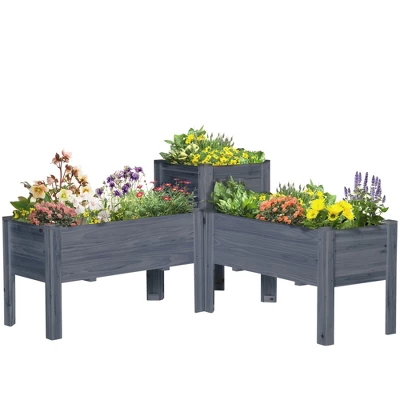 Outsunny Set Of 3 Raised Garden Beds, Self-Draining Elevated Wood Planter Boxes With Legs & Liner To Grow Vegetables, Herbs, And Flowers, Gray 3 Outsunny Set Of 3 Raised Garden Beds, Self-Draining Elevated Wood Planter Boxes With Legs & Liner To Grow Vegetables, Herbs, And Flowers, Gray - Image 3