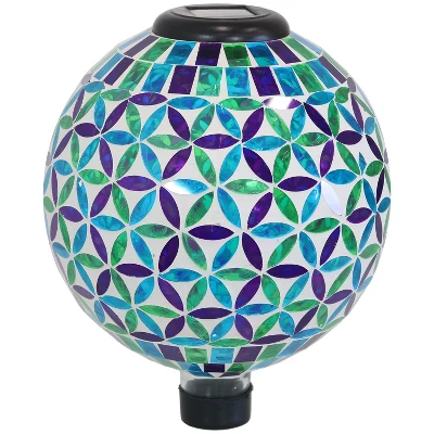 Sunnydaze Decor Sunnydaze Blue Cool Blooms Glass Mosaic Indoor/Outdoor Gazing Globe With Solar Light - 10" Diameter - Blue And Green 7 Sunnydaze Decor Sunnydaze Blue Cool Blooms Glass Mosaic Indoor/Outdoor Gazing Globe With Solar Light - 10" Diameter - Blue And Green - Image 7