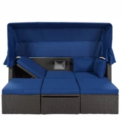 4pc Outdoor Wicker Rectangle Daybed With Canopy & Cushions - Blue - GODEER -Deals Patio Elegance Store GUEST d8a300c2 1f3d 4213 8bf6 f5c43fe34b86