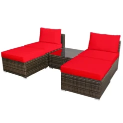 Tangkula 5-Piece Outdoor Rattan Wicker Sofa Set Lounge Chair With Red Cushions -Deals Patio Elegance Store GUEST d92c1574 4266 4ad3 9231 81816d535717
