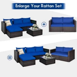 Costway 4PCS Patio Rattan Corner Sofa Sectional Furniture Set Navy Cushion -Deals Patio Elegance Store GUEST dc491373 203d 4282 b258 a7dea965f719