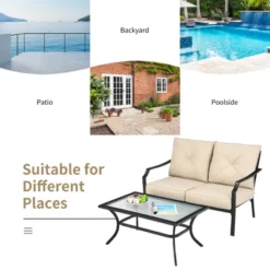 Costway 2 PCS Patio Loveseat With Coffee Table Outdoor Sofa Bench With Cushions -Deals Patio Elegance Store GUEST dcba2d5b 855d 411d b88c 1696cb5c5214