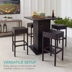 Best Choice Products 5-Piece Patio Wicker Bar Set W/ Built-In Bottle Opener, Hidden Storage Shelf, 4 Stools -Deals Patio Elegance Store GUEST dd499ea2 630c 4923 a217 69a25be6977b