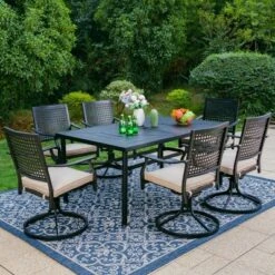7pc Outdoor Dining Set With Steel Swivel Chairs & Large Rectangle Metal Table With Umbrella Hole - Black - Captiva Designs -Deals Patio Elegance Store GUEST dde36d24 19f4 45d6 8a8c c63cd26c26d6