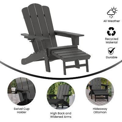 Emma And Oliver Adirondack Chair With Cup Holder And Pull Out Ottoman, All-Weather HDPE Indoor/Outdoor Lounge Chair 5 Emma And Oliver Adirondack Chair With Cup Holder And Pull Out Ottoman, All-Weather HDPE Indoor/Outdoor Lounge Chair - Image 5