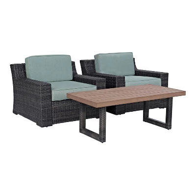 Beaufort 3pc Outdoor Wicker Seating Set With Coffee Table - Mist - Crosley 2 Beaufort 3pc Outdoor Wicker Seating Set With Coffee Table - Mist - Crosley - Image 2