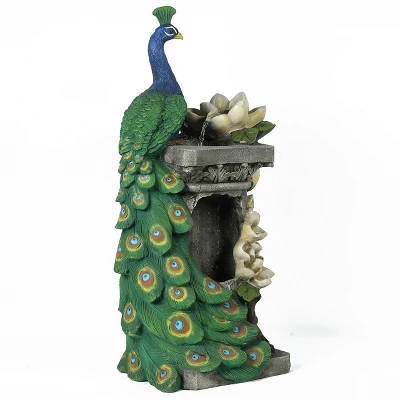 LuxenHome Resin Blue And Green Peacock Outdoor Fountain Garden Fountain With LED Light 13 LuxenHome Resin Blue And Green Peacock Outdoor Fountain Garden Fountain With LED Light - Image 13