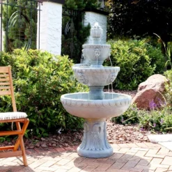 Sunnydaze Decor Sunnydaze 53"H Electric Fiberglass And Resin 4-Tier Lion Head Design Outdoor Water Fountain