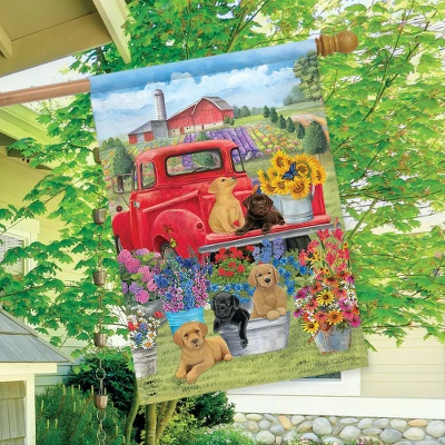 Spring Day Puppies House Flag Red Pickup Truck Floral 28" X 40" Briarwood Lane 2 Spring Day Puppies House Flag Red Pickup Truck Floral 28" X 40" Briarwood Lane - Image 2