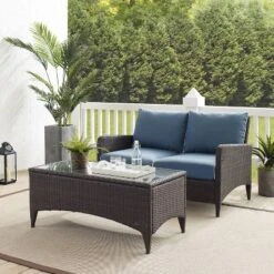 Kiawah 2pc Wicker Patio Seating Set - Blue - Crosley -Deals Patio Elegance Store GUEST e10ce6d0 f669 4964 907a 3b34991c8f3c