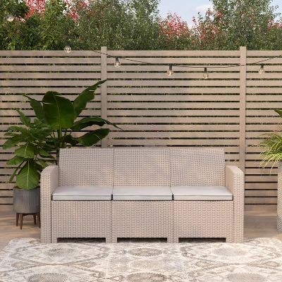 Merrick Lane Outdoor Furniture Resin Sofa Faux Rattan Wicker Pattern Patio 3-Seat Sofa With All-Weather Cushions 1 Merrick Lane Outdoor Furniture Resin Sofa Faux Rattan Wicker Pattern Patio 3-Seat Sofa With All-Weather Cushions
