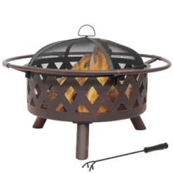 Sunnydaze Decor Sunnydaze Outdoor Camping Or Backyard Crossweave Cut Out Fire Pit With Spark Screen, Log Poker, And Metal Wood Grate - Bronze -Deals Patio Elegance Store GUEST e28fcb01 effb 4634 ae9c 345c8d5c319a