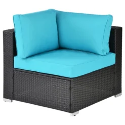 5pc Wicker Patio Sectional Seating Set With Cushions - Espresso/Blue - GODEER -Deals Patio Elegance Store GUEST e31515f5 6fce 4c68 b281 bd4c6ecc5ca2