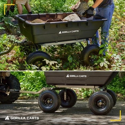 Gorilla Carts 1500 Pound Capacity Heavy Duty Poly Yard Garden Steel Dump Utility Wheelbarrow Wagon Cart With 2 In 1 Towing ATV Handle, Black 4 Gorilla Carts 1500 Pound Capacity Heavy Duty Poly Yard Garden Steel Dump Utility Wheelbarrow Wagon Cart With 2 In 1 Towing ATV Handle, Black - Image 4
