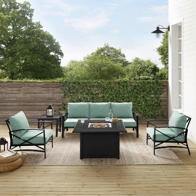 Kaplan 5pc Outdoor Sofa Set With Fire Table - Mist - Crosley 6 Kaplan 5pc Outdoor Sofa Set With Fire Table - Mist - Crosley - Image 6