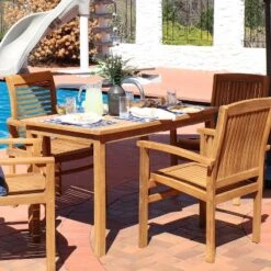 Sunnydaze Decor Sunnydaze Outdoor Solid Teak Wood With Stained Finish Rectangular Patio Dining Table - 48" - Light Brown -Deals Patio Elegance Store GUEST e43cd472 4d9b 4607 b1db 05accacea81c