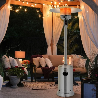Costway 48000 BTU Stainless Steel Propane Patio Standing LP Gas Heater W/ Wheels 1 Costway 48000 BTU Stainless Steel Propane Patio Standing LP Gas Heater W/ Wheels