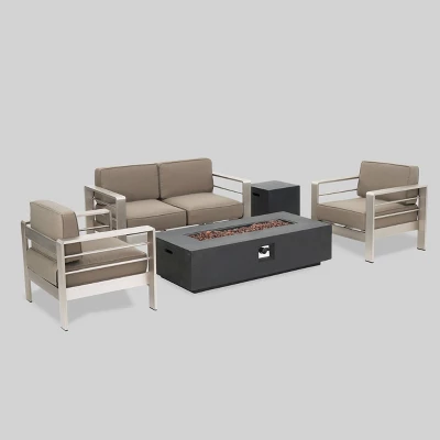 Cape Coral 5pc Aluminum And MGO Seating Set With Fire Table Khaki/Dark Gray - Christopher Knight Home 1 Cape Coral 5pc Aluminum And MGO Seating Set With Fire Table Khaki/Dark Gray - Christopher Knight Home