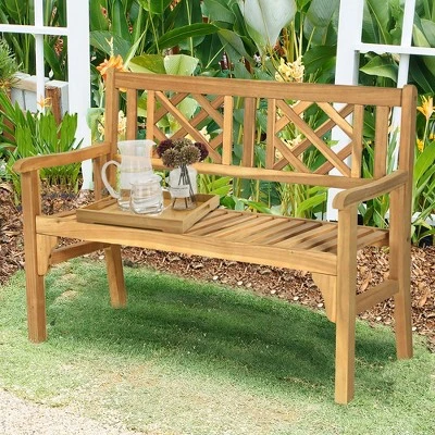 Costway Patio Outdoor Solid Wood Bench Folding Loveseat Chair Park Garden Deck Furniture 2 Costway Patio Outdoor Solid Wood Bench Folding Loveseat Chair Park Garden Deck Furniture - Image 2