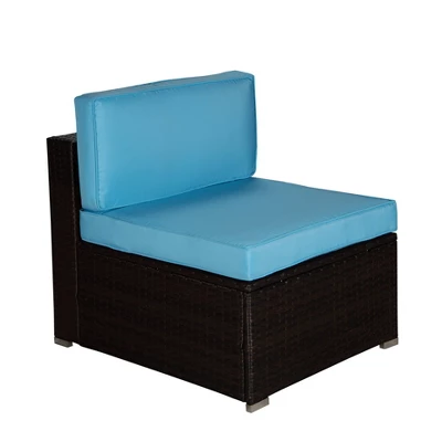 6pc Outdoor Rattan Wicker Conversation Set With Cushions - Brown/Blue - GODEER 6 6pc Outdoor Rattan Wicker Conversation Set With Cushions - Brown/Blue - GODEER - Image 6