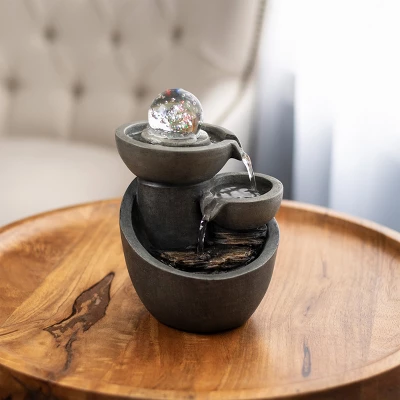 Nature Spring 3 Tier Tabletop Water Fountain With Rolling Glass Ball, Multicolored LED Lights, And Electric Pump 1 Nature Spring 3 Tier Tabletop Water Fountain With Rolling Glass Ball, Multicolored LED Lights, And Electric Pump