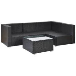 5pc Wicker Patio Sectional Seating Set With Cushions - Espresso/Blue - GODEER -Deals Patio Elegance Store GUEST e93e4b6f c2a9 4e5b a49c 02238f51c502