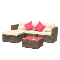 5pc Wicker Patio Sectional Seating Set With Shallow Cushions - Brown - GODEER -Deals Patio Elegance Store GUEST ea3ff310 e65c 4f13 988c f253416e7009