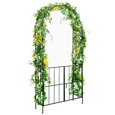 Costway Garden Arch Arbor Trellis With Gate 7.5 Ft Patio Archway Pergola For Wedding 9 Costway Garden Arch Arbor Trellis With Gate 7.5 Ft Patio Archway Pergola For Wedding - Image 9