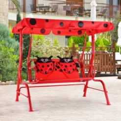 Costway Kids Patio Swing Chair Children Porch Bench Canopy 2 Person Yard Furniture Red -Deals Patio Elegance Store GUEST ebfed1db 273f 48d8 aa71 80309ca15205