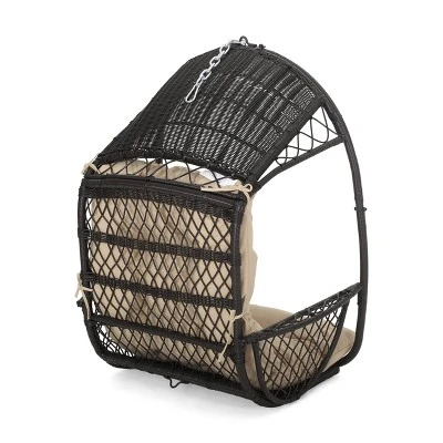 Greystone Indoor/Outdoor Wicker Hanging Chair With 8' Chain - Brown/Tan - Christopher Knight Home 2 Greystone Indoor/Outdoor Wicker Hanging Chair With 8' Chain - Brown/Tan - Christopher Knight Home - Image 2