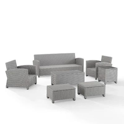 Bradenton 7pc Outdoor Wicker Sofa And Arm Chair Seating Set With Coffee Table, Side Table And 2 Ottomans - Gray/Gray - Crosley 8 Bradenton 7pc Outdoor Wicker Sofa And Arm Chair Seating Set With Coffee Table, Side Table And 2 Ottomans - Gray/Gray - Crosley - Image 8