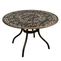 5pc Outdoor Dining Set With Ornate Traditional & Modern Contemporary Mesh Lattice Aluminum 48" Round Table - Bronze - Oakland Living