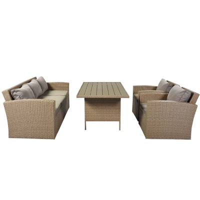 4pc Outdoor Wicker Conversation Set With Cushions - Gray - GODEER 6 4pc Outdoor Wicker Conversation Set With Cushions - Gray - GODEER - Image 6