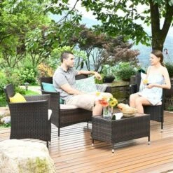 Costway 4PCS Rattan Patio Furniture Set Cushioned Sofa Chair Coffee Table Garden -Deals Patio Elegance Store GUEST ee8ea382 e600 49d7 97ff c56e51b208ea