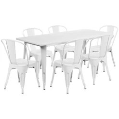 Emma And Oliver Commercial Grade Rectangular Metal Indoor-Outdoor Table Set With 6 Stack Chairs -Deals Patio Elegance Store GUEST efb1bfca 877b 4cc0 8015 b1ad7a2b3f6f