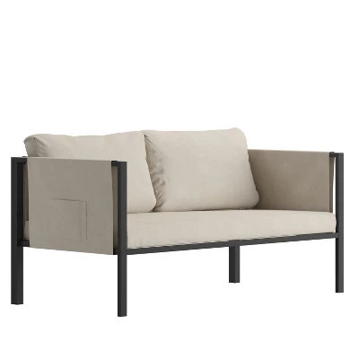Merrick Lane Outdoor Love Seat/Sofa With Removable Fabric Cushions And Steel Frame 13 Merrick Lane Outdoor Love Seat/Sofa With Removable Fabric Cushions And Steel Frame - Image 13