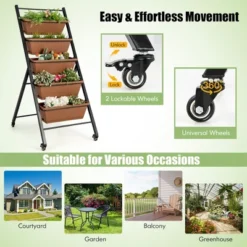 Costway 5-Tier Vertical Raised Garden Bed Elevated Planter With Wheels & Container Boxes Brown 16 Costway 5-Tier Vertical Raised Garden Bed Elevated Planter With Wheels & Container Boxes Brown -Deals Patio Elegance Store GUEST f30e9106 064f 4615 aa31 0507a5f6c796