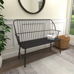 Traditional Outdoor Patio Bench - Black - Olivia & May -Deals Patio Elegance Store GUEST f331d027 659a 45a1 bf9c 9824e0636e1a