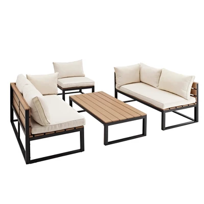 4pc Metal & Wood All Weather Patio Sectional Set - Natural - Saracina Home 1 4pc Metal & Wood All Weather Patio Sectional Set - Natural - Saracina Home