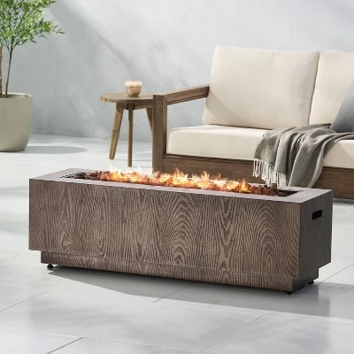 Wellington Outdoor 50000 BTU Rectangular Fire Pit Wood Pattern Brown - Christopher Knight Home 2 Wellington Outdoor 50000 BTU Rectangular Fire Pit Wood Pattern Brown - Christopher Knight Home - Image 2