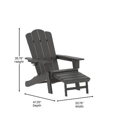 Emma And Oliver Adirondack Chair With Cup Holder And Pull Out Ottoman, All-Weather HDPE Indoor/Outdoor Lounge Chair 6 Emma And Oliver Adirondack Chair With Cup Holder And Pull Out Ottoman, All-Weather HDPE Indoor/Outdoor Lounge Chair - Image 6