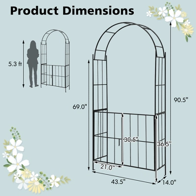 Costway Garden Arch Arbor Trellis With Gate 7.5 Ft Patio Archway Pergola For Wedding 2 Costway Garden Arch Arbor Trellis With Gate 7.5 Ft Patio Archway Pergola For Wedding - Image 2